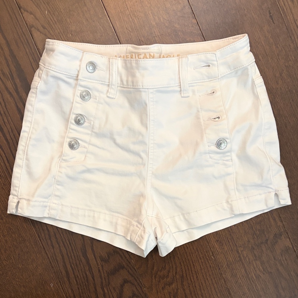 American Eagle Outfitters White High-Waist Button Detail Women's Shorts